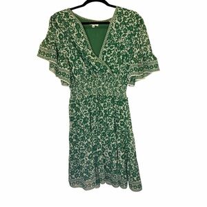 Max Studio Green Floral Wrap-Style Smocked Midi Dress